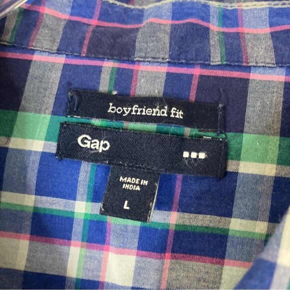 GAP Factory | Boyfriend Fit Blue Multi-Color Plaid Button Up Shirt Womens Large - Picture 3 of 4